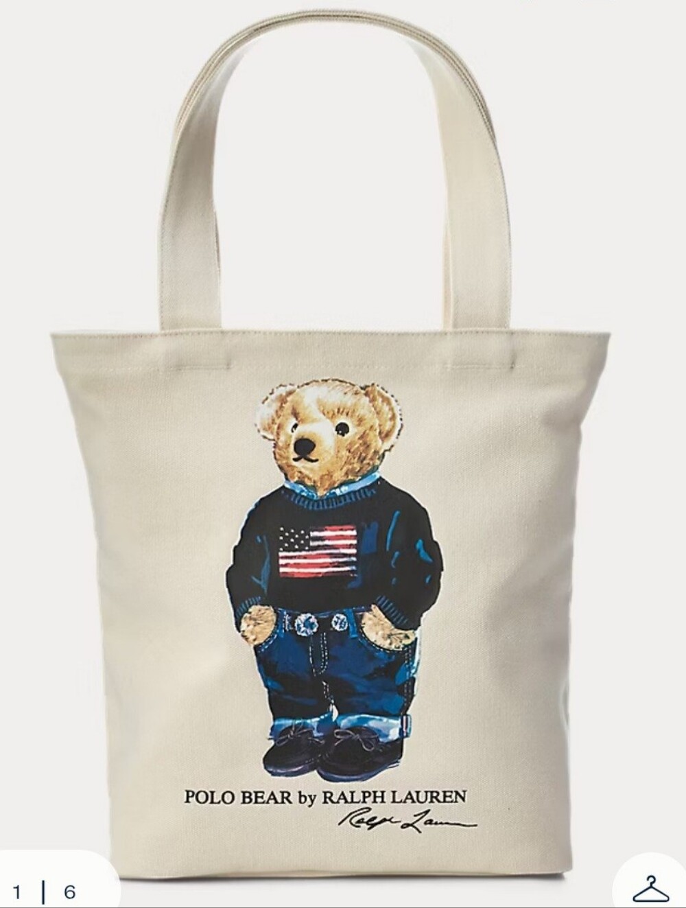 Ralph Lauren Polo Bear Canvas Tote in Cream with Navy and Blue Graphic